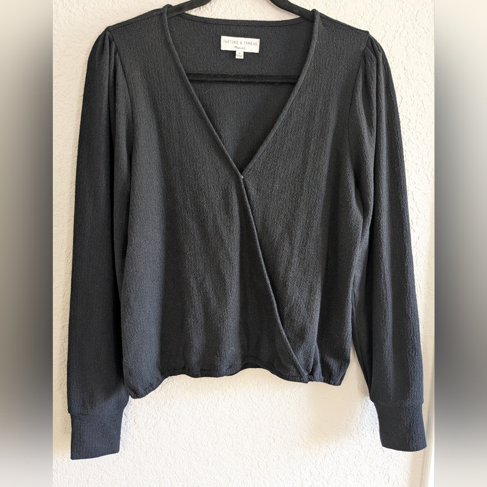 Madewell Texture & Thread Long Sleeve Blouse Elastic Hem Snap Front Closure M